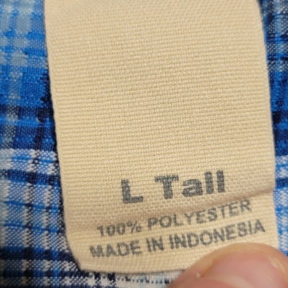 Duluth Trading Co SS Full Button Blue Plaid Shirt - Size Large Tall - Picture 6 of 6